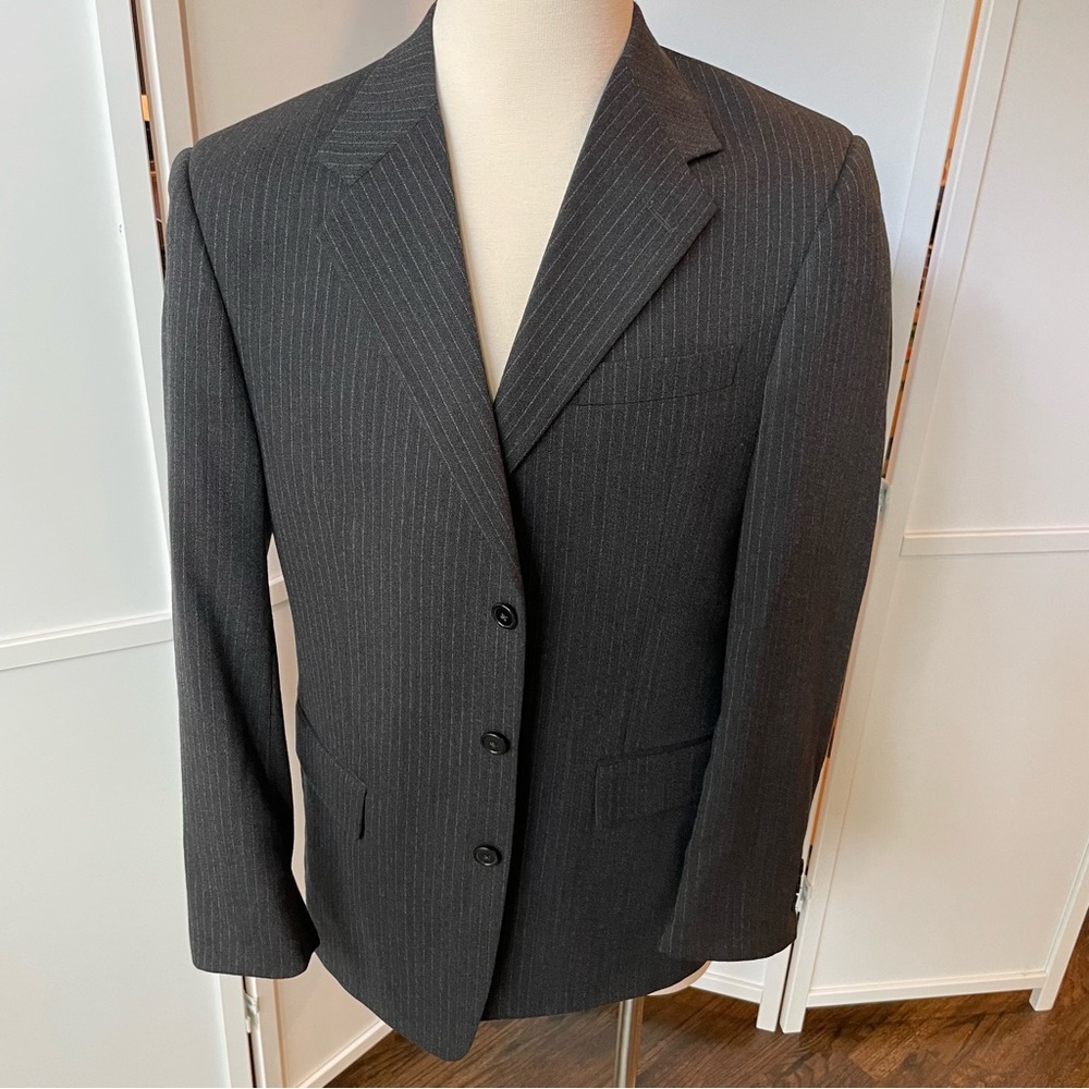 Givenchy Monsieur Mens Three Button Suit Jacket Gray Stripe Wool Modello 40R